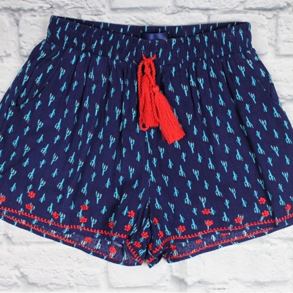 Blue Rain Navy Blue Cactus Print Women's Shorts, Size Medium, EUC